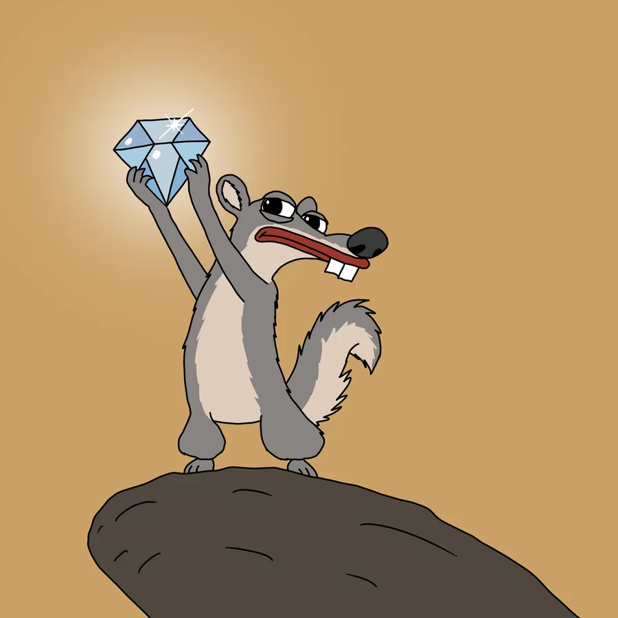Snipo holding the diamond up on a cliff at sunrise